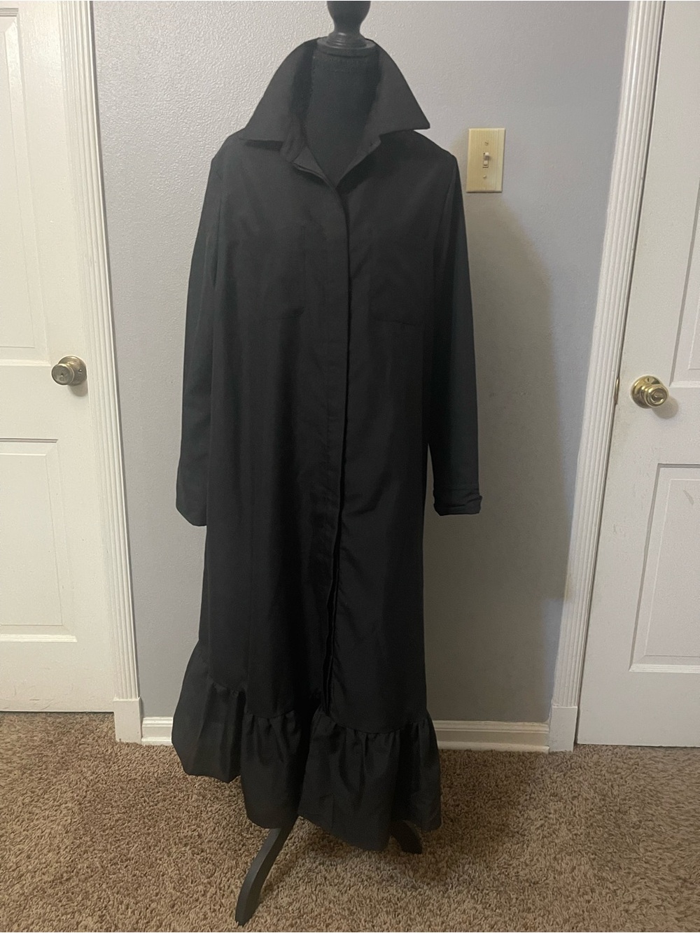 STYLEWE Black Maxi Shirt Dress with Ruffle Hem